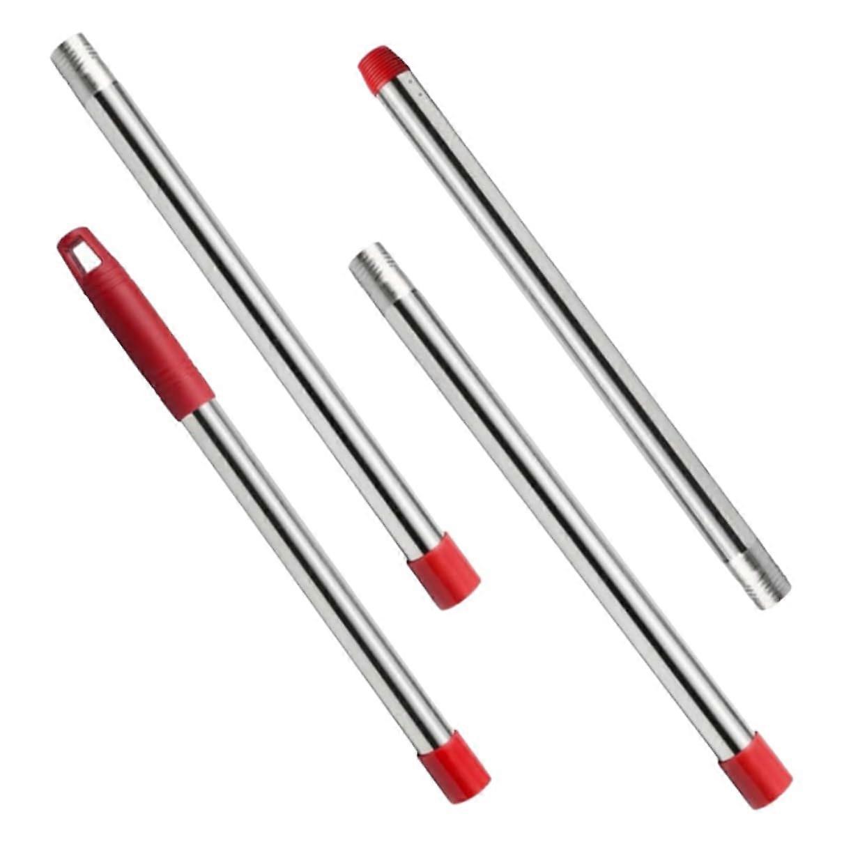 Stainless steel replacement mop handle, fourpart rod with adjustable length, secure threaded connection for daily cleaning tasks.