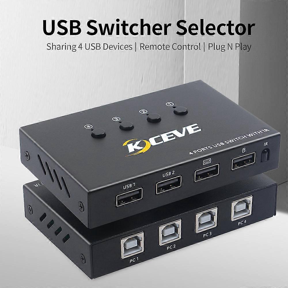 KCEVE USB Switcher Selector with Remote Control 4PCs Sharing 4 USB Devices KVM Switch Adapter for Mouse Keyboard Printer U Disk