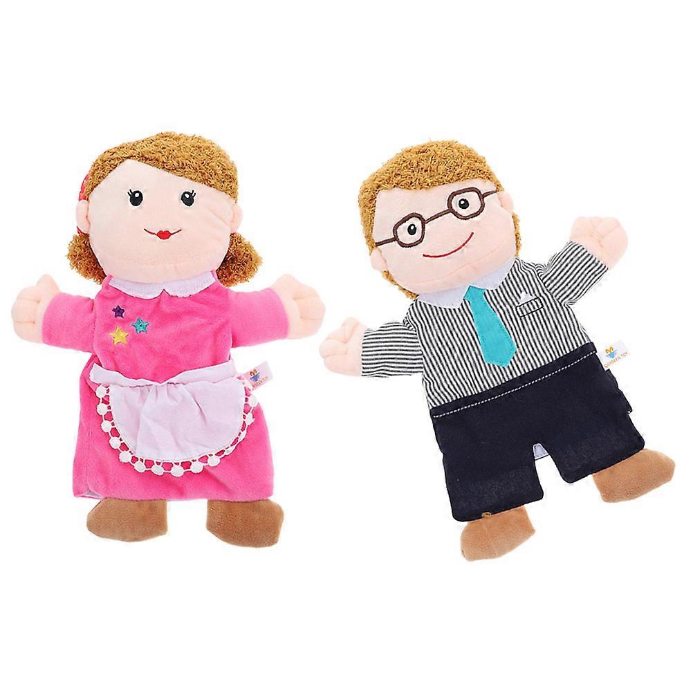 Family Puppets Hand Puppet Mother and Father Parent Figure Assorted Color Plush Cotton for Performance 2Pcs