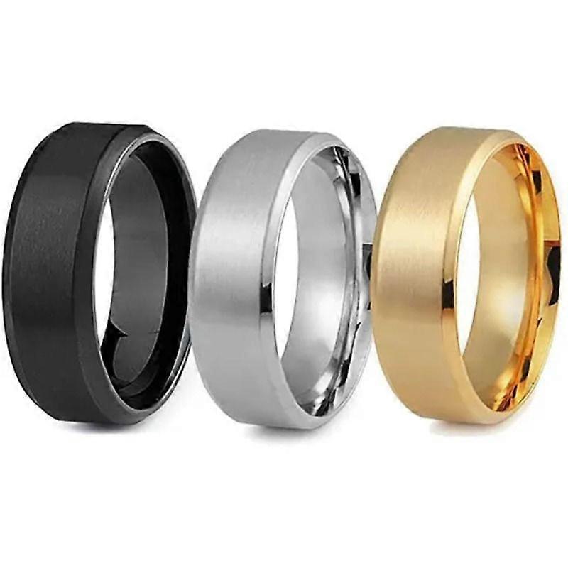 3Pcs 8mm Man's Classical Stainless Steel Ring