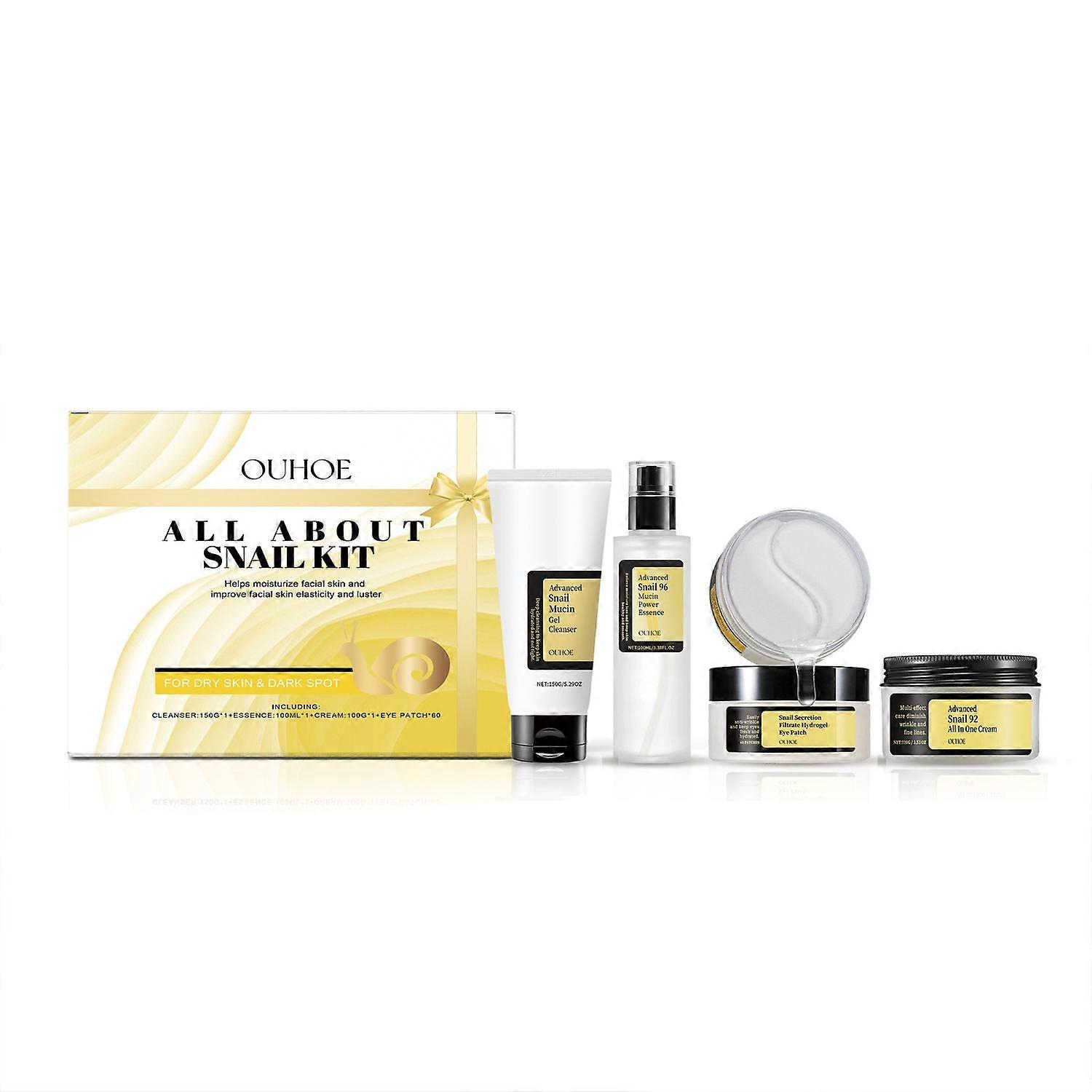 1-6x OUHOE All About Snail Mucin Kit Face Cream, Essence Toner, Cleansing Gel, and Eye Mask Facial K