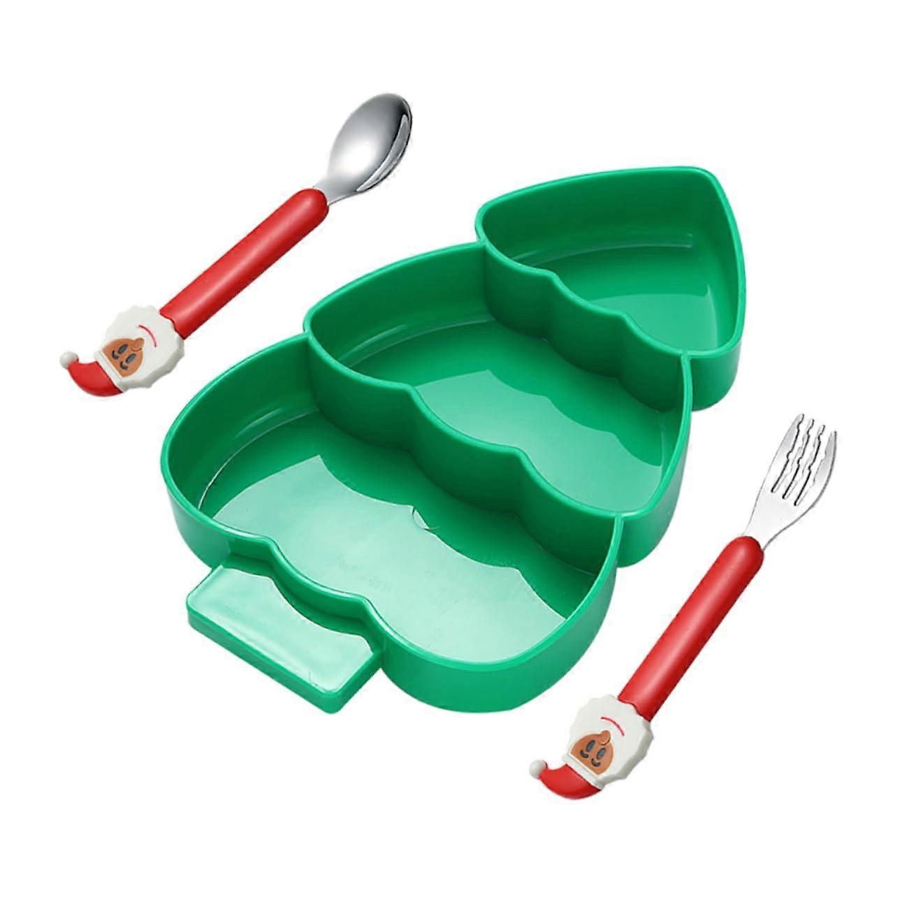 Christmas Tree Shaped Plate Set for Holiday Serving - Festive Divided Tray with Fork and Spoon for Kids Christmas Dinner