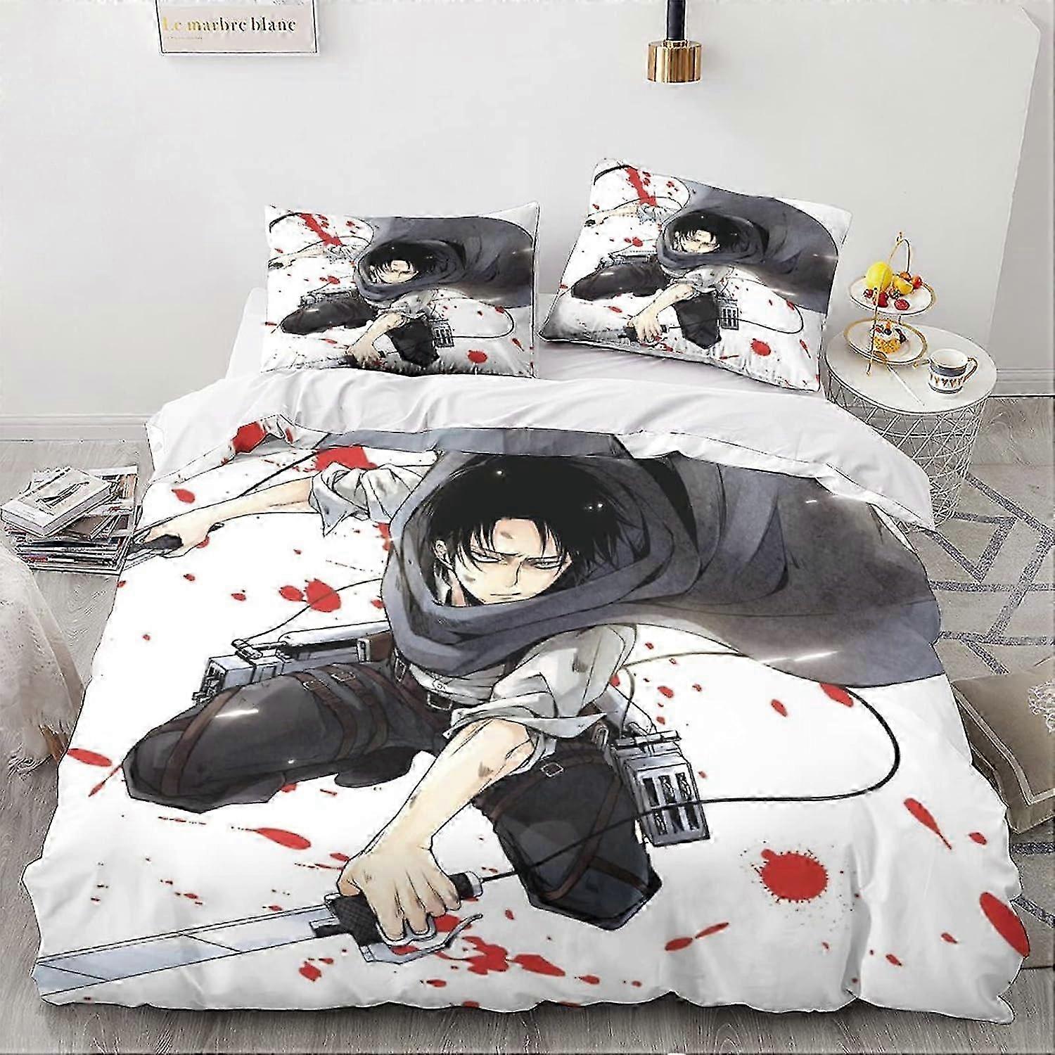 2025 Attack on Titan Påslakan Sängkläder, Microfiber Anime Japan Tredelat Sängkläder Set med Påslakan Örngott King 135*200 CM