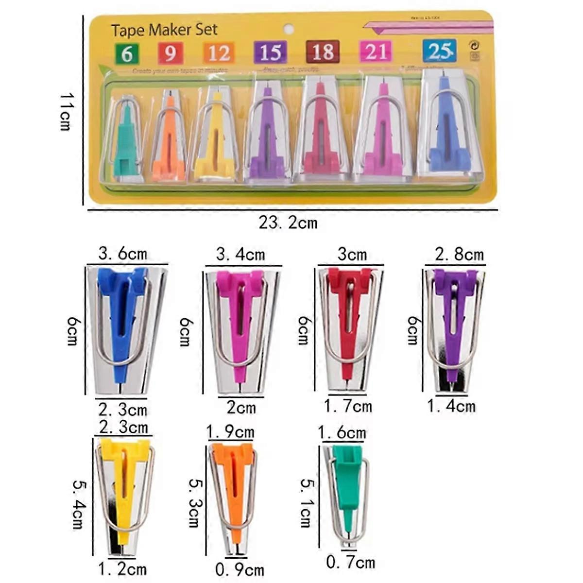 Set of 7 Size Fabric Bias Tape Makers Set 6-25MM Binding Tool Sewing Quilting Supplies DIY Crafts Patchwork Tape Makers