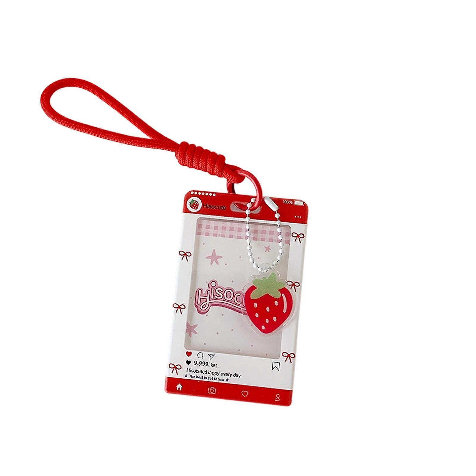 Kpop Photocard Holder Keychain ID Badge Holder with Keychain Student Bus Card Pendant Keychain for School,Office,Travel  Red