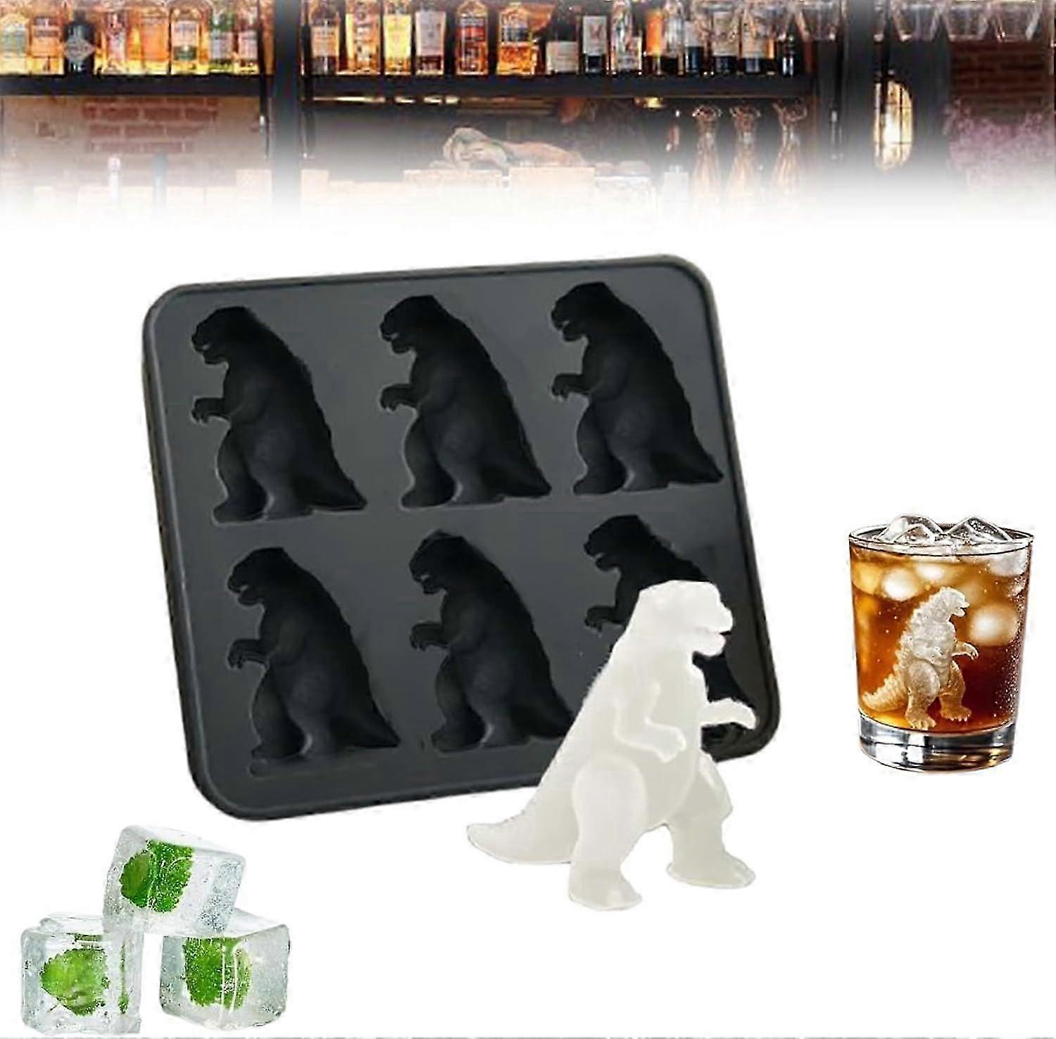 Dinosaur Ice Cube Mold, Dinosaur Ice Mold, 6 Cavity Dino Shaped Ice Cube Tray with Lid, Easy Fill & Release, Ice Cube Maker for Party Drinks, Whiskey