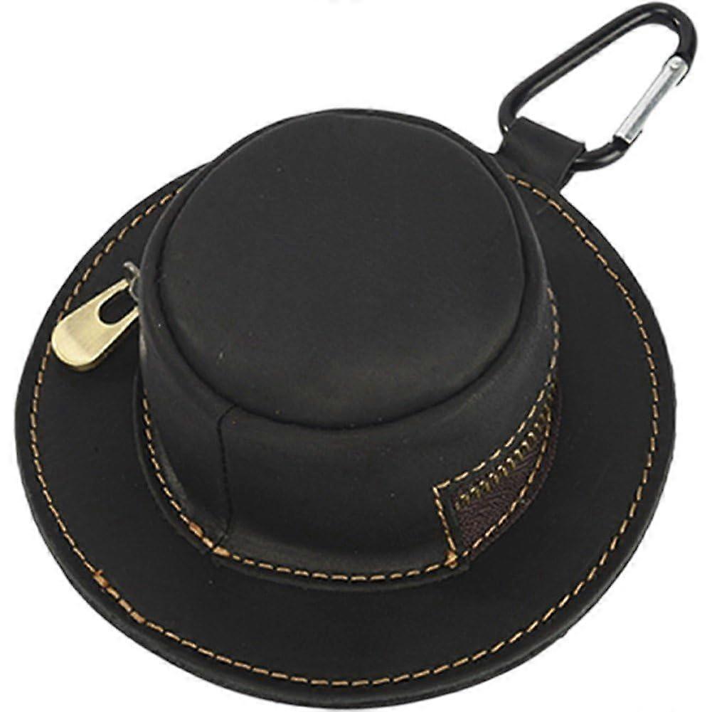 Mini Coin Purse Leather Wallet Cowboy Hat Shape Change Purse Men's Pocket With Keychain Black