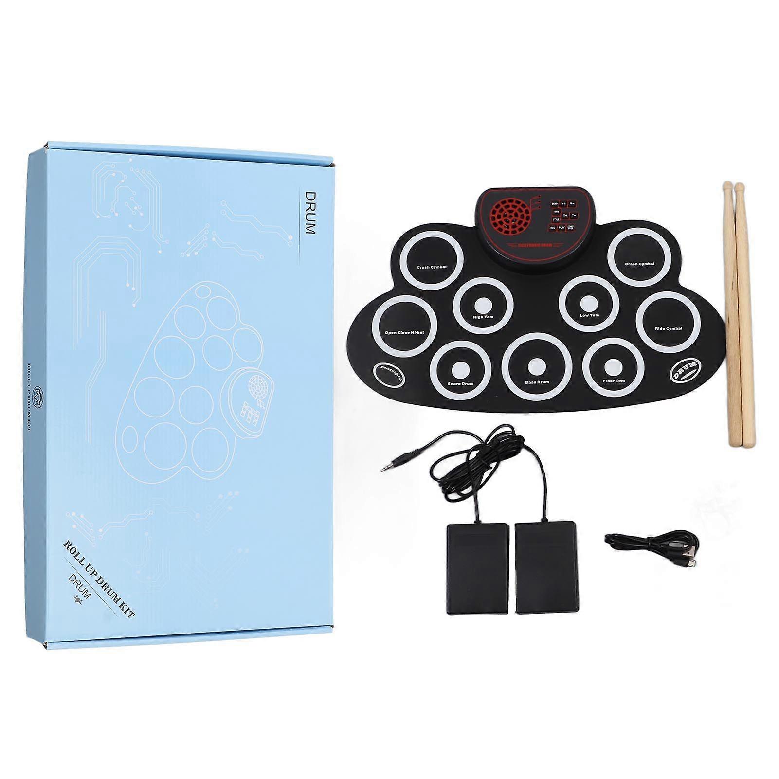 Electronic Drum Set Roll Up Practice Drum Pad Rechargeable Built in Speaker Foot Pedals Early Education Games for Kids Electronic Drum