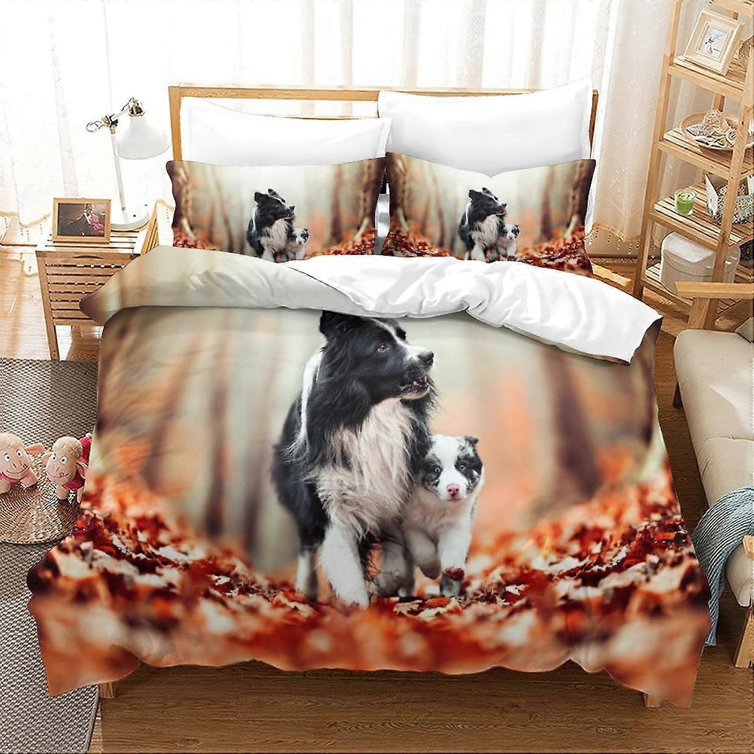 Bedding Single Bed Set Border Collie Printed Duvet Cover Super Soft Microfiber Bedding Set with Zipper with Pillowcases Quilt Cover Hypoallergenic for
