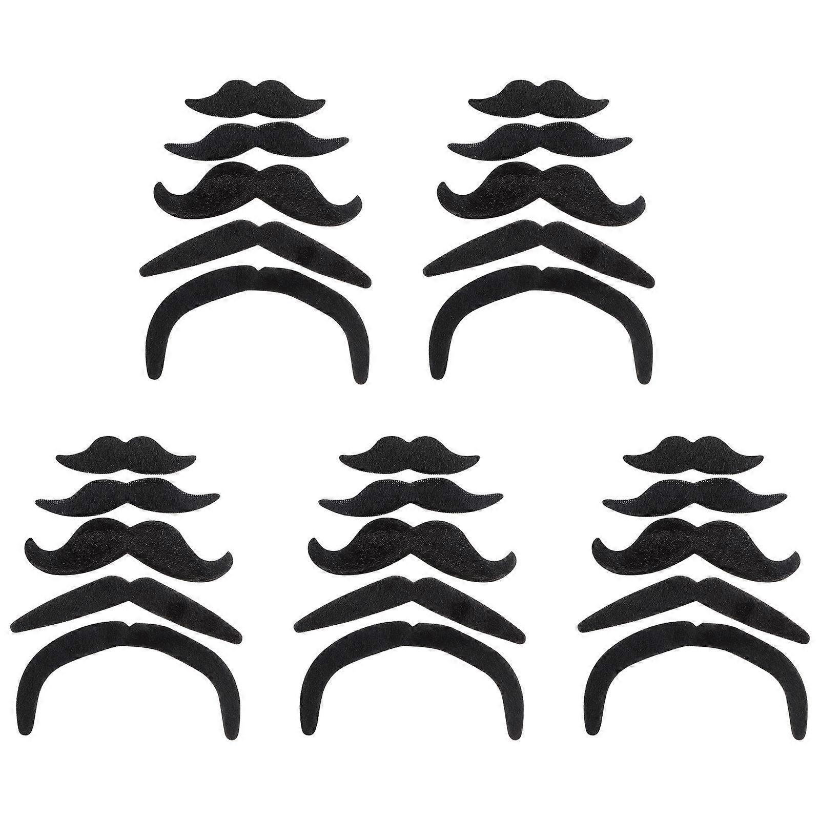 Self Adhesive Beard Fake Mustaches Set 25Pcs Black for Party Decoration