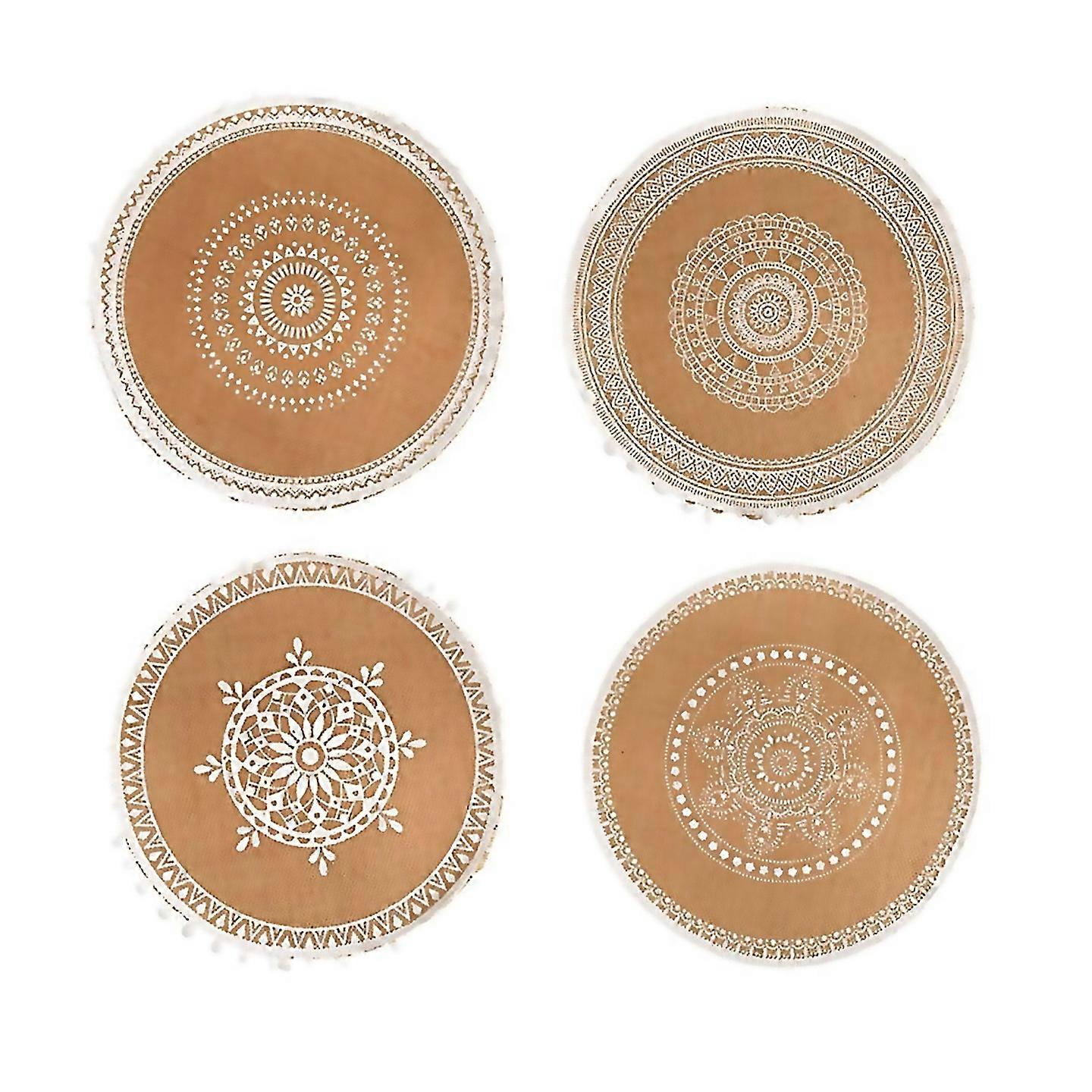 For Bohemian Style Round Caldingproof Dining Mat White