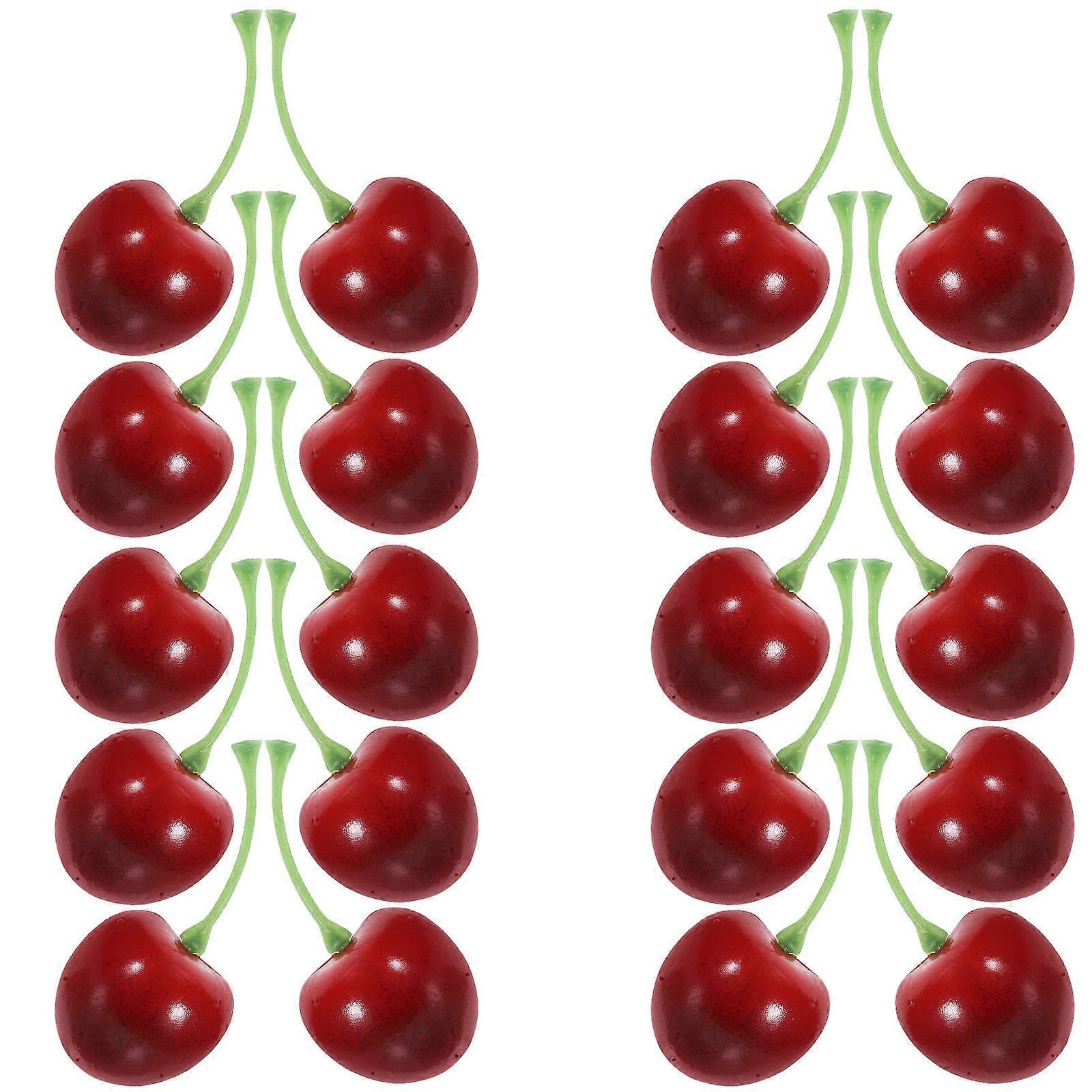 Artificial Cherry Model Lifelike Cherry Fruit Model for Decoration 20Pcs