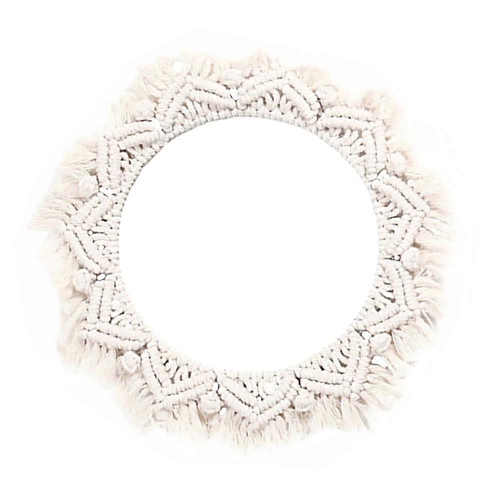 Simple Style Wall Hanging Mirror in Beige for Decoration