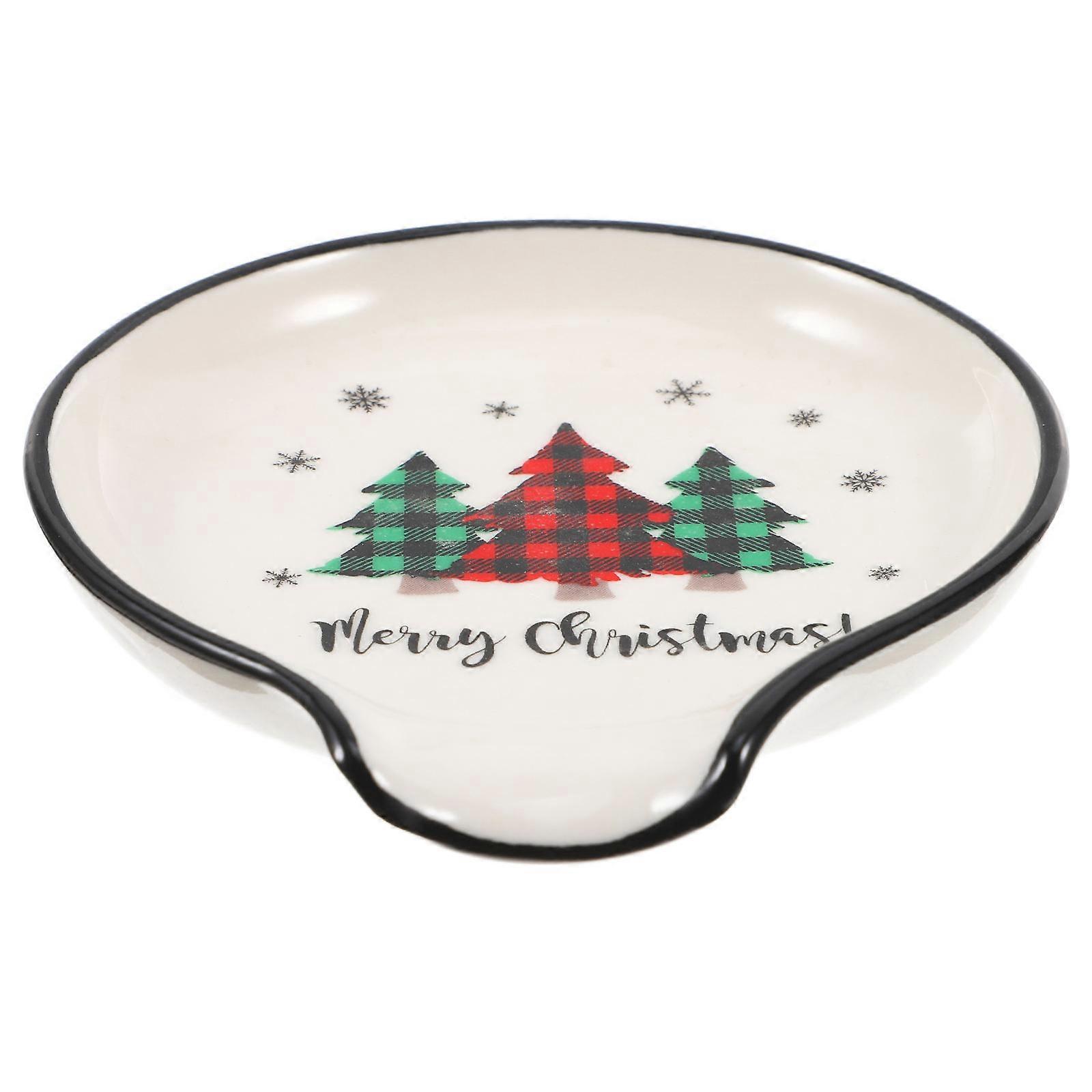 Christmas Tree Spoon Rest Ceramic Utensil Holder for Kitchen 2Pcs