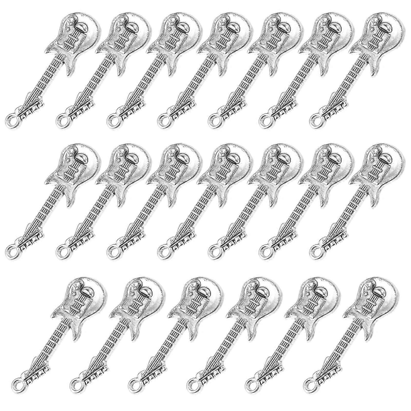 Antique Silver Guitar Charms for Necklace DIY Crafts 100Pcs Set
