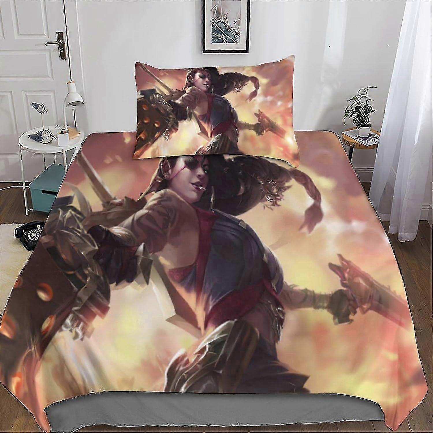 Conjunto de capa de edredom League of Legends com zíper, capas de edredom com fronhas, capas de edredom de microfibra, solteiro, 135*200 cm, 2025
