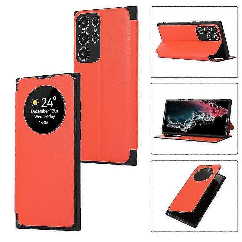 2025 Case for Samsung Galaxy S24 with Card Slot, Smart Sleep/Wake Up Function View Window Premium Leather Flip Cover