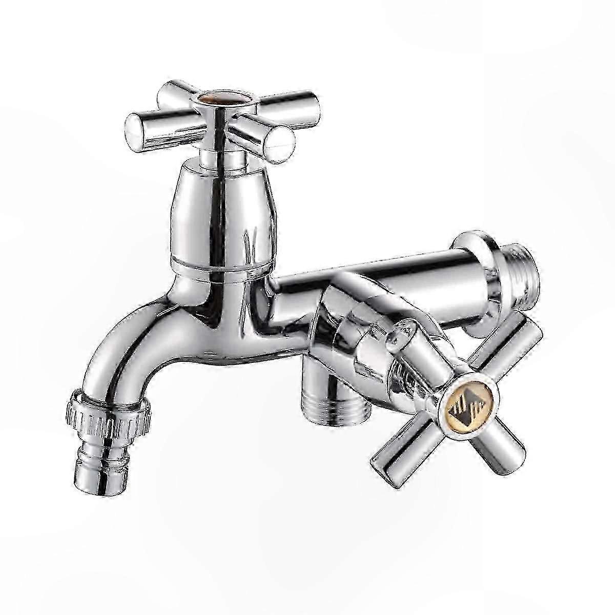 Dual Spout Sink Faucet with Cross Handles for Washing Machine Basin Connection G1/2 Thread