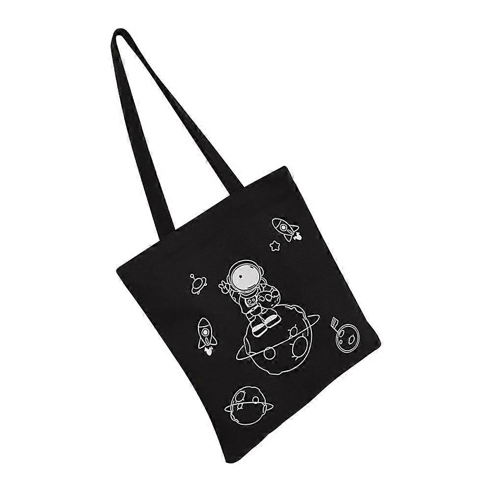 Black Canvas Bag for Storage Use Astronaut Design Canvas Shoulder Bag