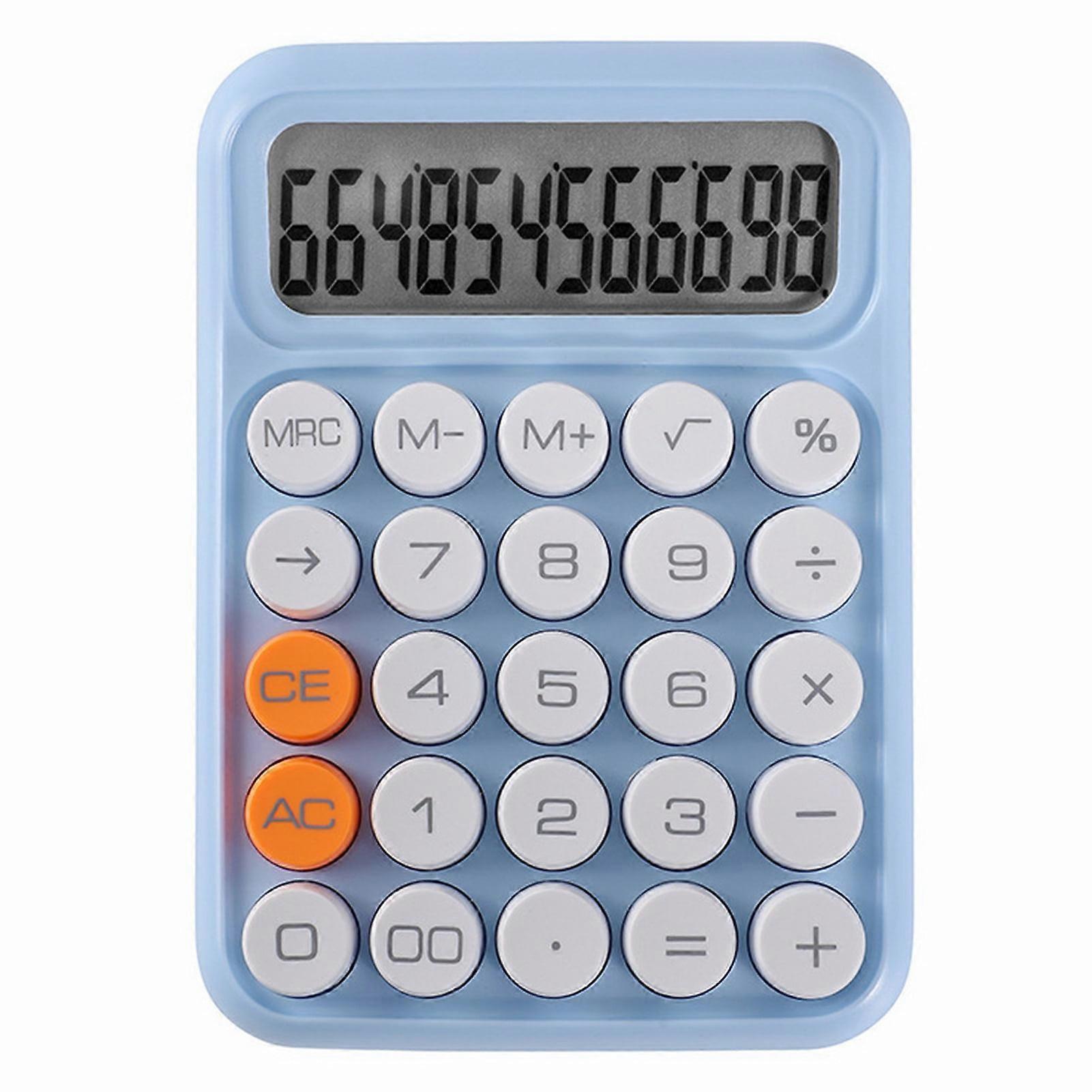 Desktop Calculator 12 Digits Big Round Flexible Buttons Candy Color Large LCD Display Battery Operated Finance Student Calculator Office Supplies