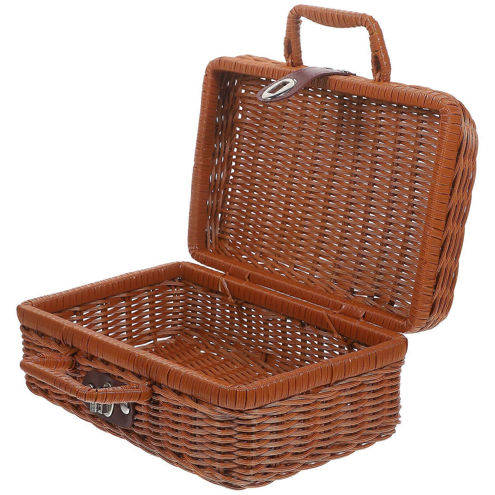 Simulated Rattan Case Handwoven Storage Box Retro Style For Room Organization 26.00X16.00X10.00CM Tidy Organization 1Pcs