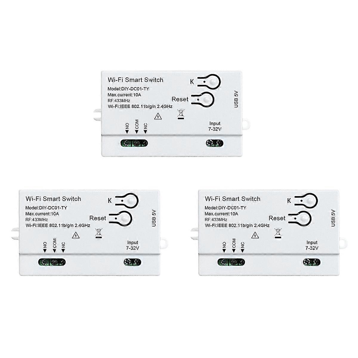 3X Tuya WiFi Smart Switch DIY Timer 1CH 7-32V USB 5V 2.4G WiFi Home Automation Module for IFTT