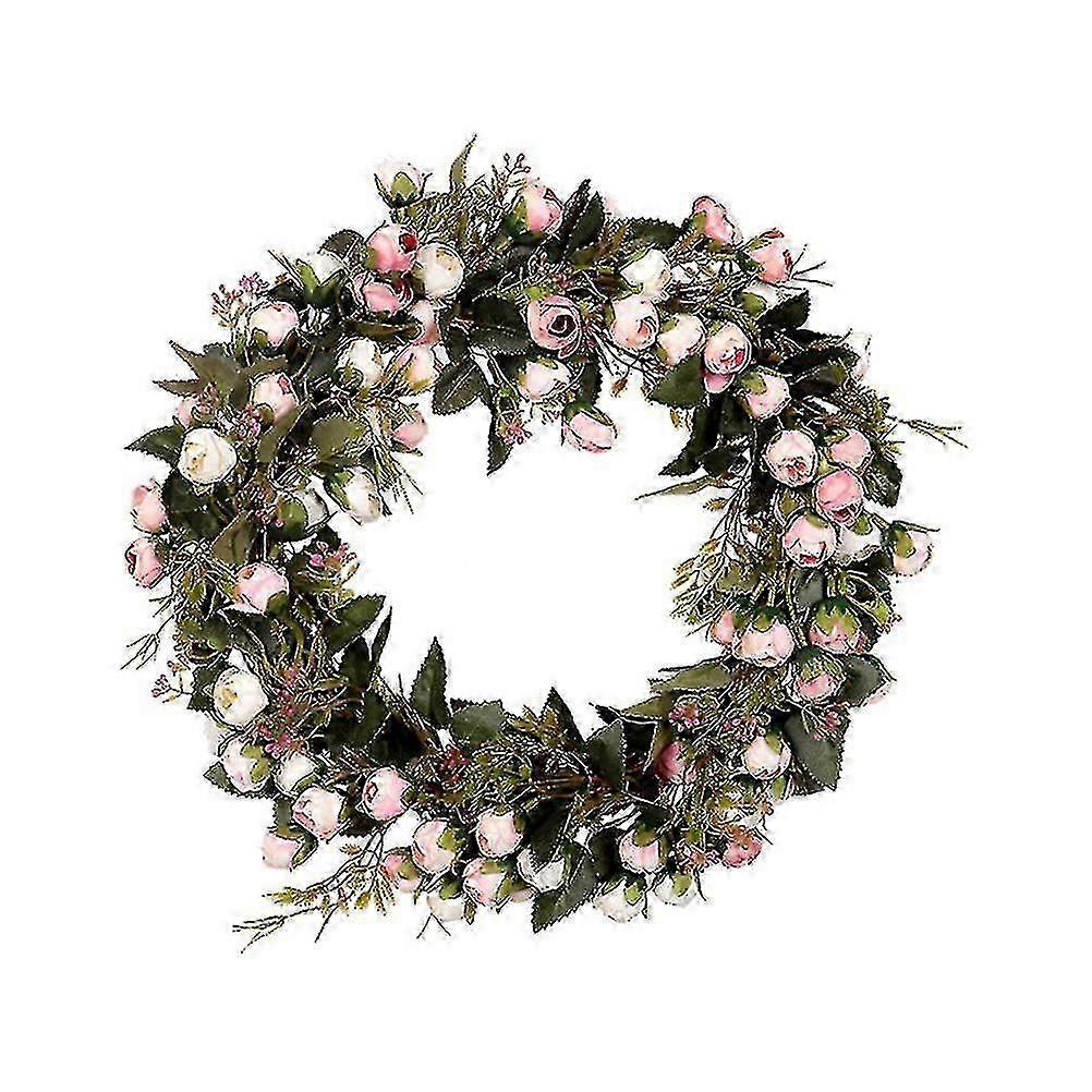 1pc Rose Garland Silk Fabric Rattan Decorative Handmade Simulation Rosette Wreath For Shop Home