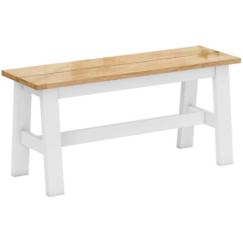 White Wooden Bench Oak Finish Stabilizing Crossbar Entryway Storage