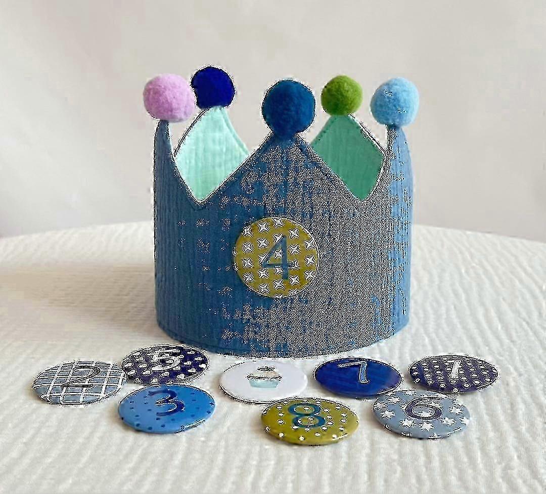 子供の誕生日の王冠のための数字の紙のドラゴンの誕生日の王冠モスリン 1-8パーティーデコレーションハットのボタン番号が付いたモスリン生地製