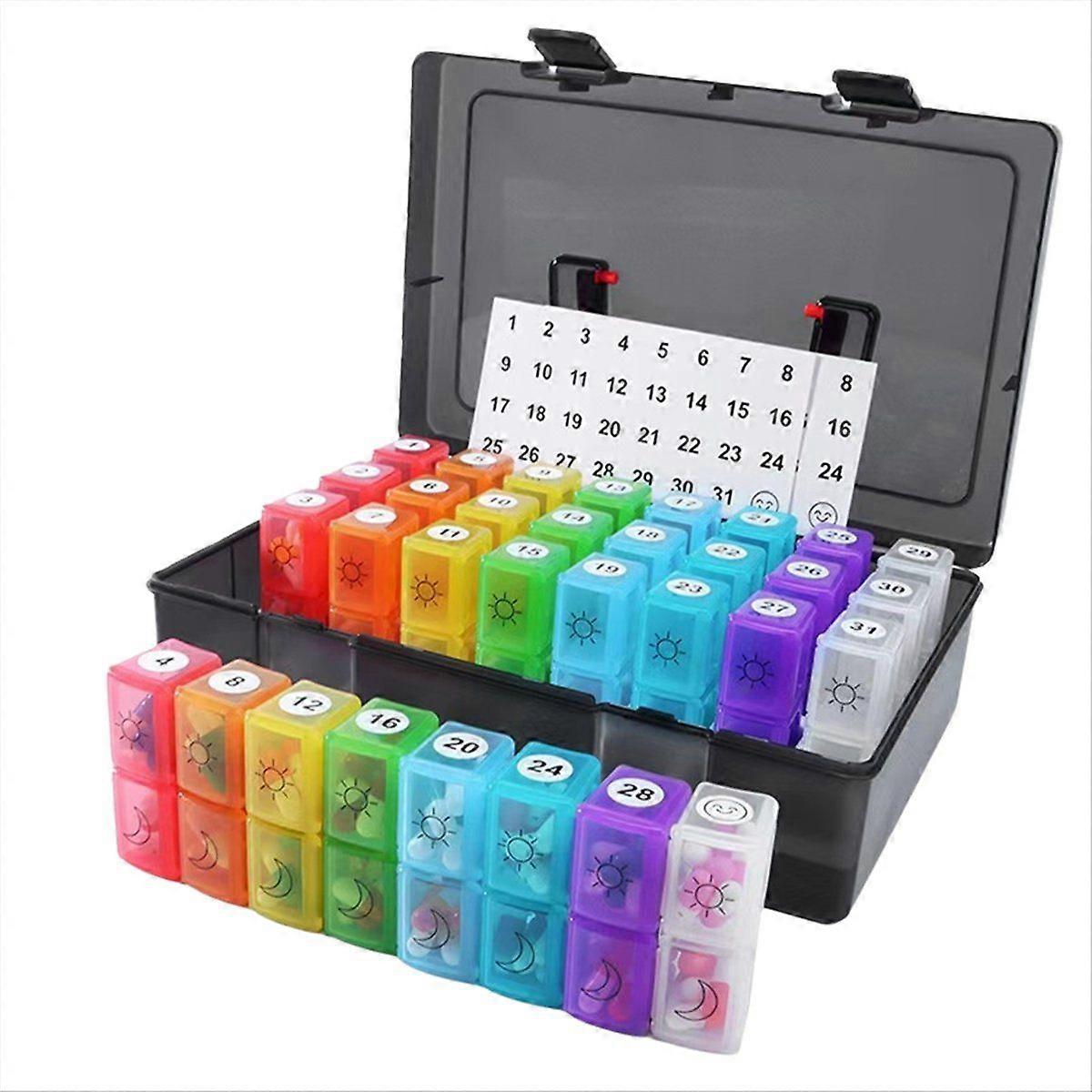 Monthly Pill Cases Travel Dispenser Storage Container Colorful Pill Dispenser Packing Container 32 Slot Pill Box Black
