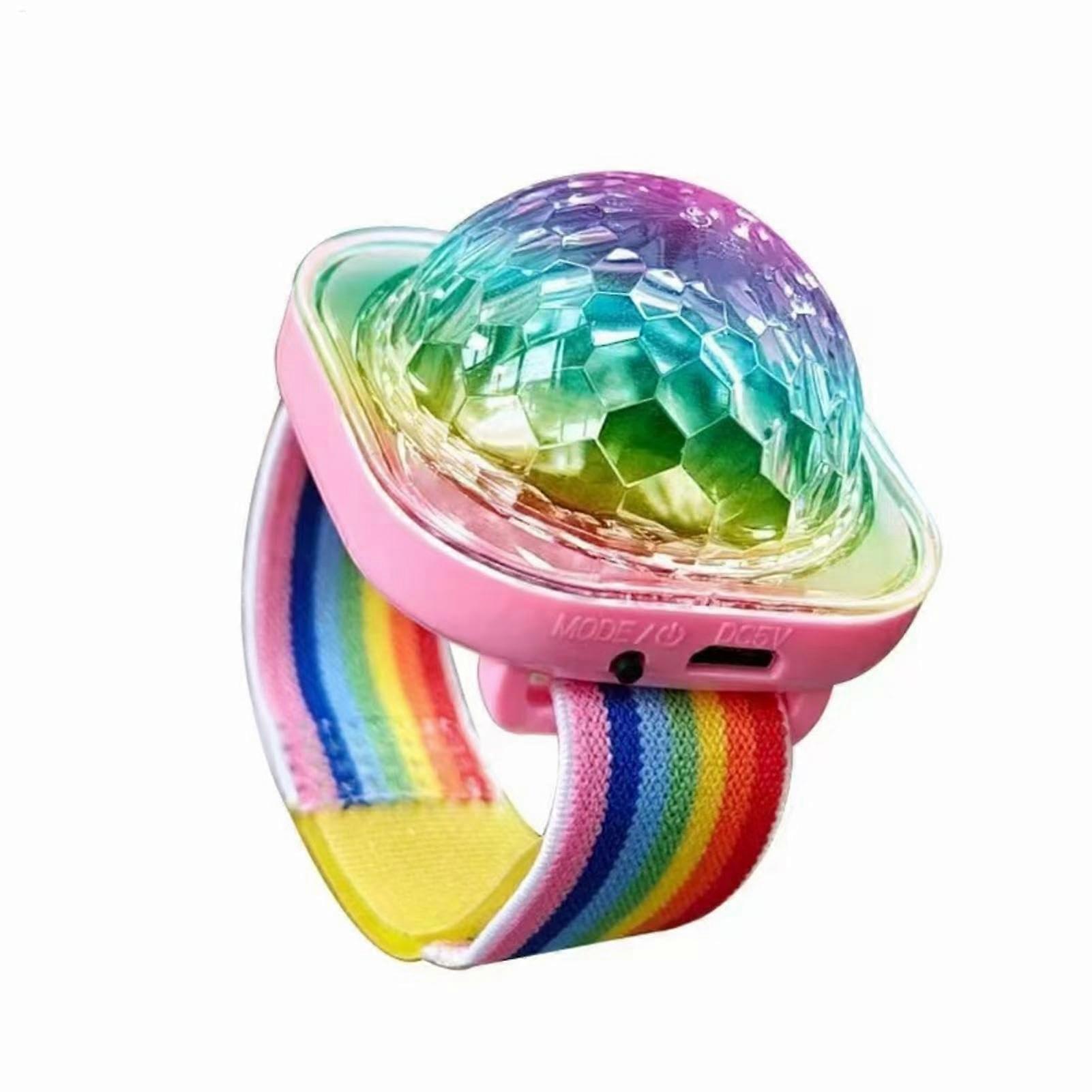Disco Ball Wristband Rechargeable USB LED Strobe Light Sound Activated LED Bracelet Pink Flashing Atmosphere Light