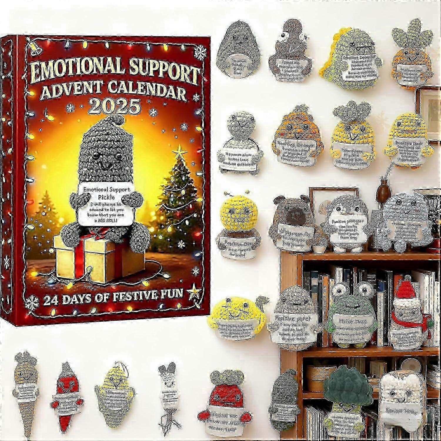 Emotional Support Advent Calendar 2025 24 Days Christmas Countdown with 24 Acrylic Ornaments, Crochet-Style Characters, Stress-Relief Companion Set