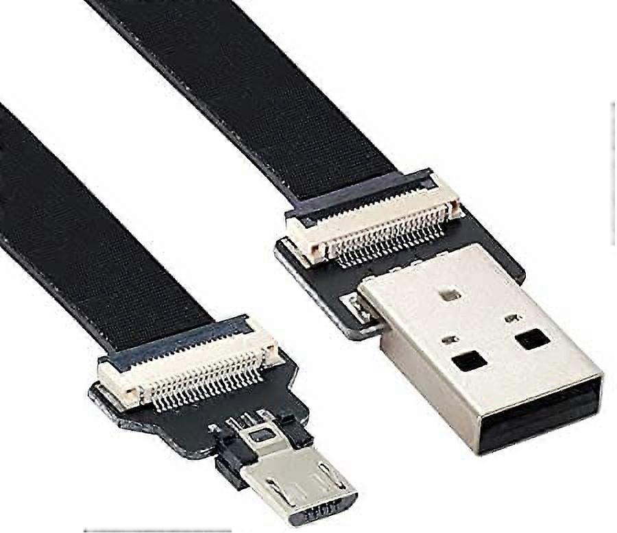 USB 2.0 Type-A Male to Micro USB 5Pin Male Data Flat Slim FPC Cable for FPV & Disk & Phone 200CM