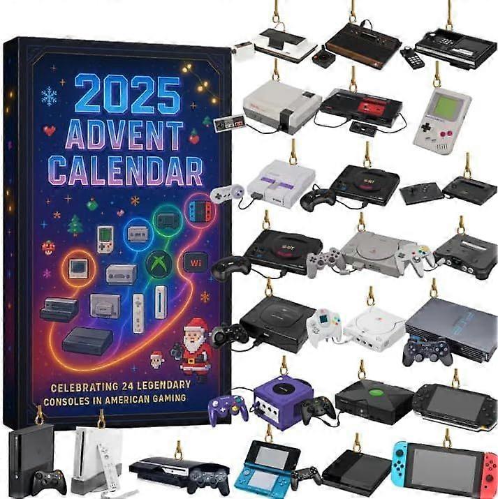2025 Gaming Console Advent Calendar, 24 Legendary Video Game Systems Collection, Retro Gaming Christmas 2D Acrylic Ornaments, Holiday Gift for Game Lo