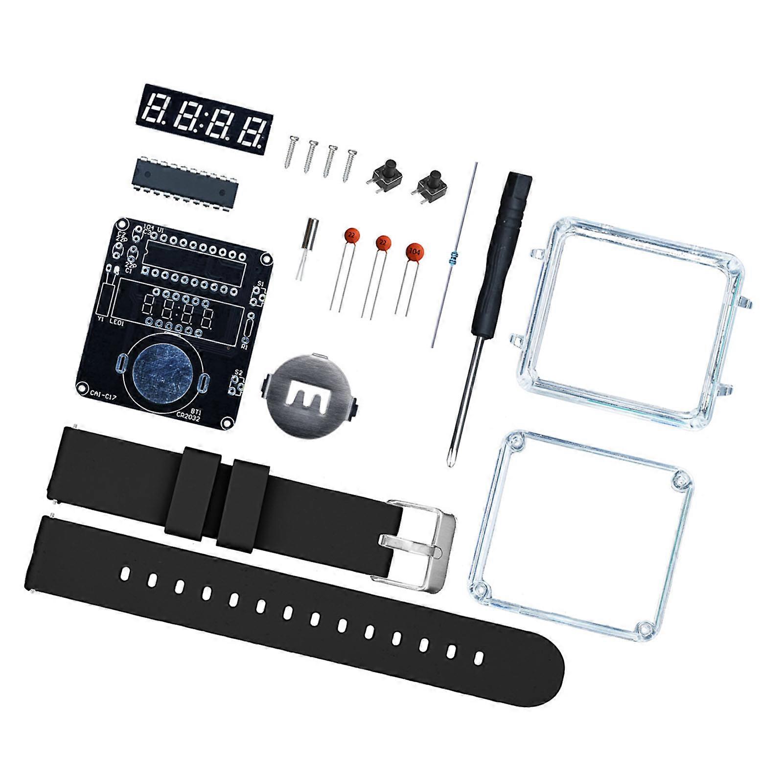 Electronics Project Kit Customizable LED Wristwatches Kit With Metal Plastic Hybrids Straps And Detailed Guide  Black