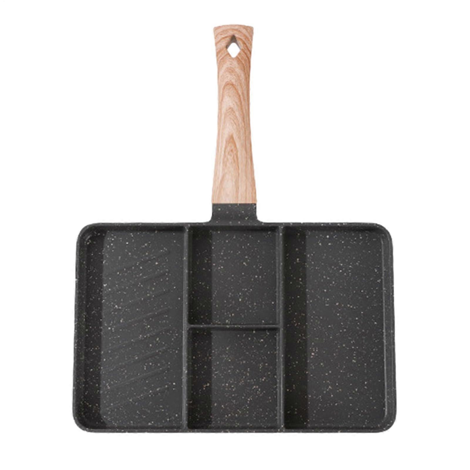 Non Stick Split Grill Cream 4Section Pan For Eggs Bacon Pancakes Aluminium Stone Frying Pan With Wooden Handle
