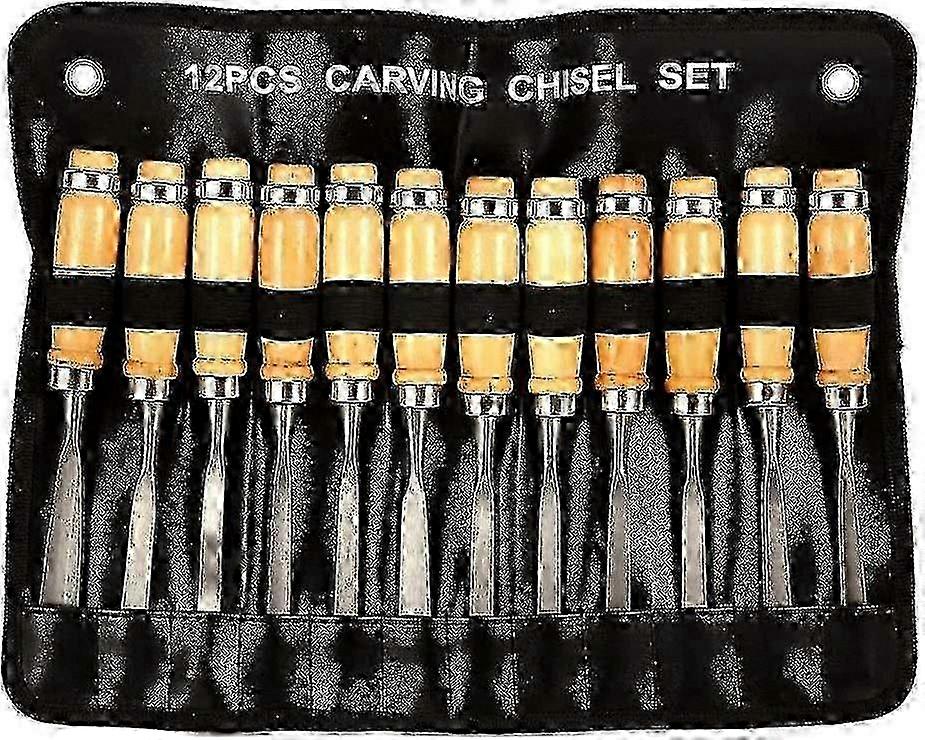 12 Piece Wood Carving Chisel Set with Storage Pouch: Professional Woodworking Tools for Carpenters and Artists