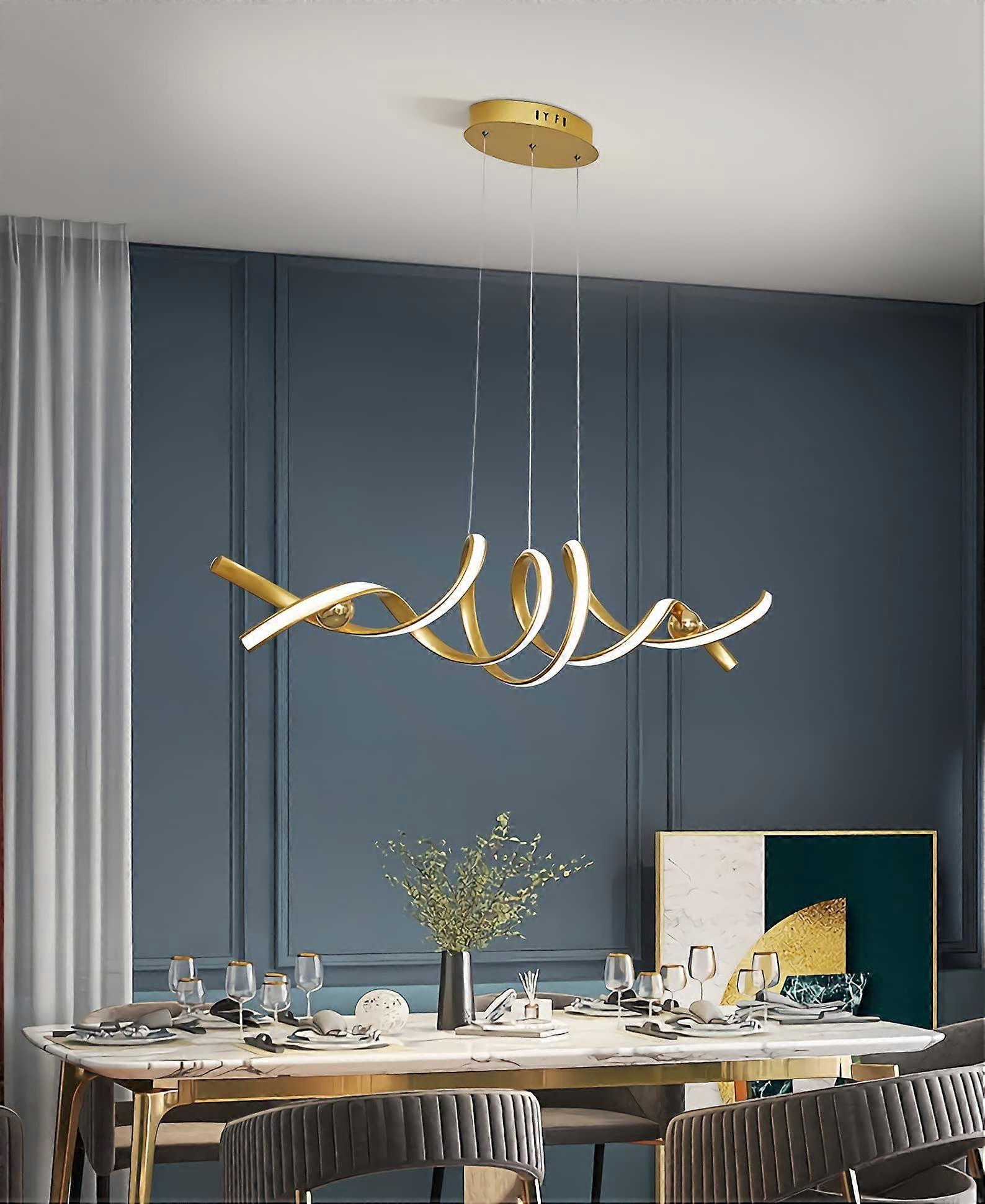 LED Dimmable Ceiling Light Gold Pendant Light With Remote Control Height Adjustable Pendant Lamp Dining Room Light