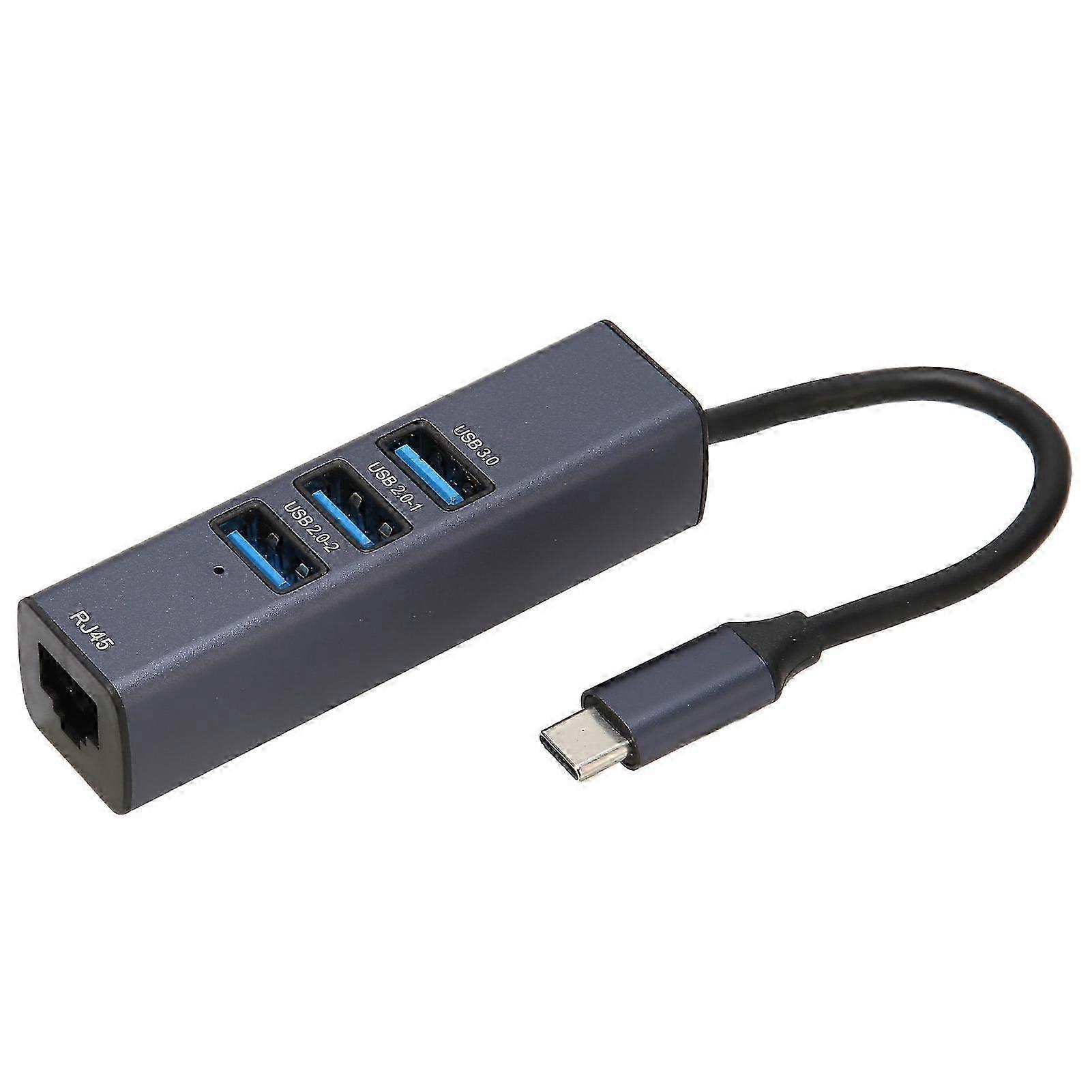 4 in 1 USB C Hub RJ45 Gigabit Ethernet Port 3 USB Ports USB C to Ethernet Adapter with Storage Hole for Laptops Tablets