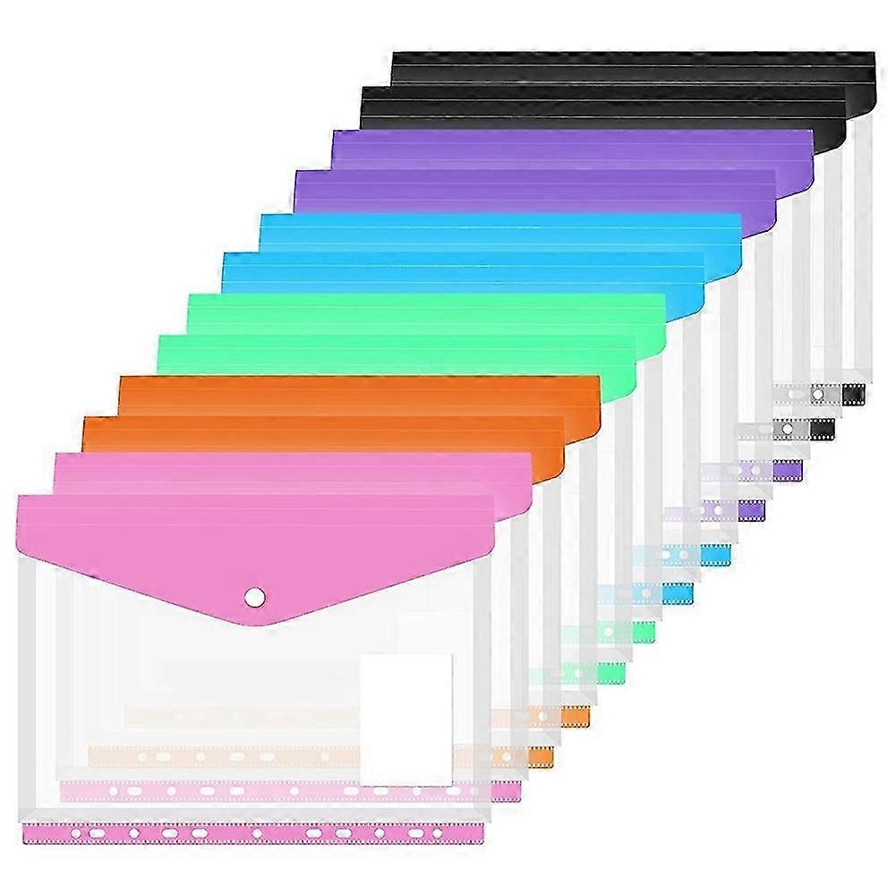 This 12-pack of 11-Hole Binder Pockets are Expandable Binder Folders for a 2/3/4 Ring Binder and are a durable Plastic Envelope Folder.