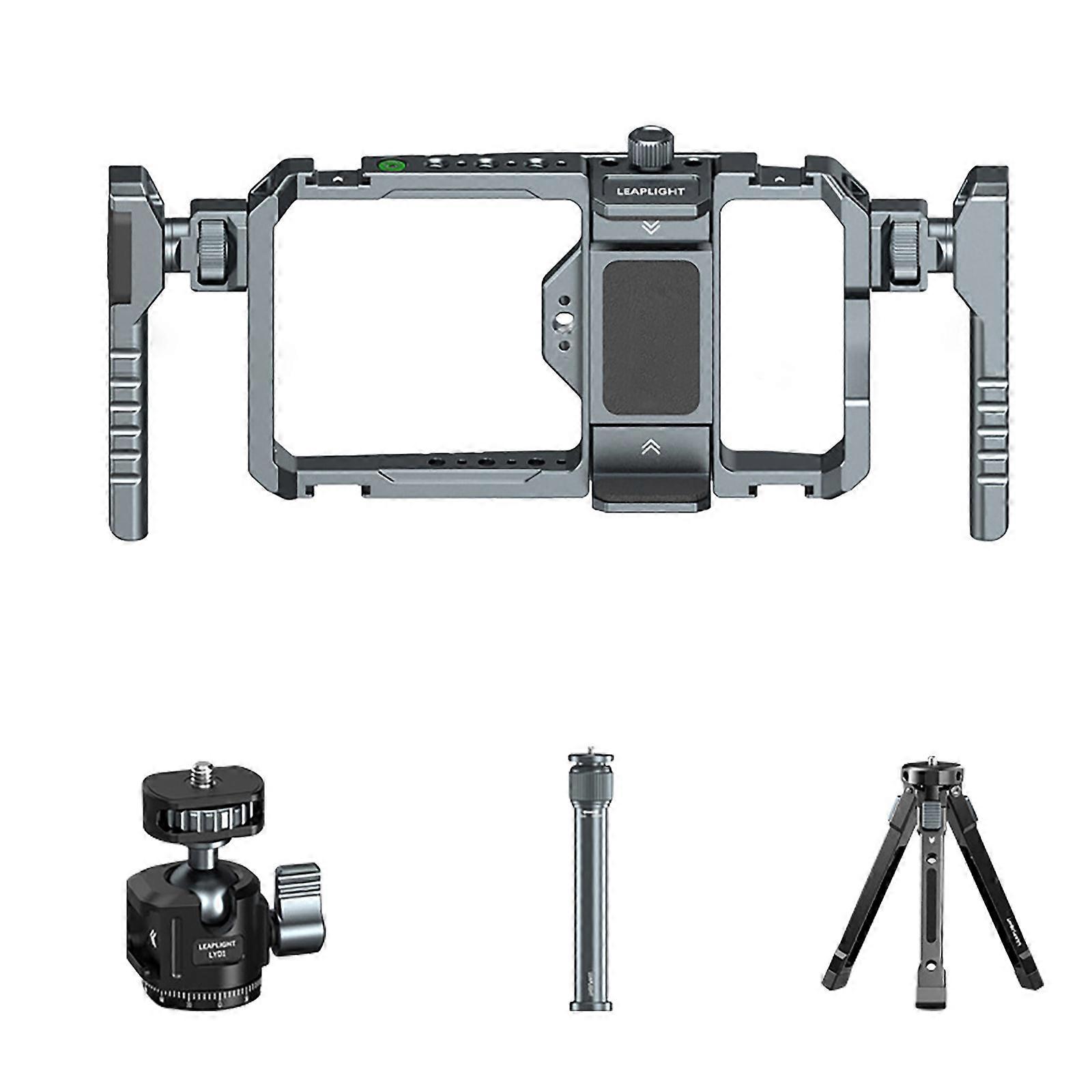 Professional Smartphone Cage Double Handle Design Multiple Cold Shoe Mounts 1/4in Screw Hole Universally Compatibility Multicolor