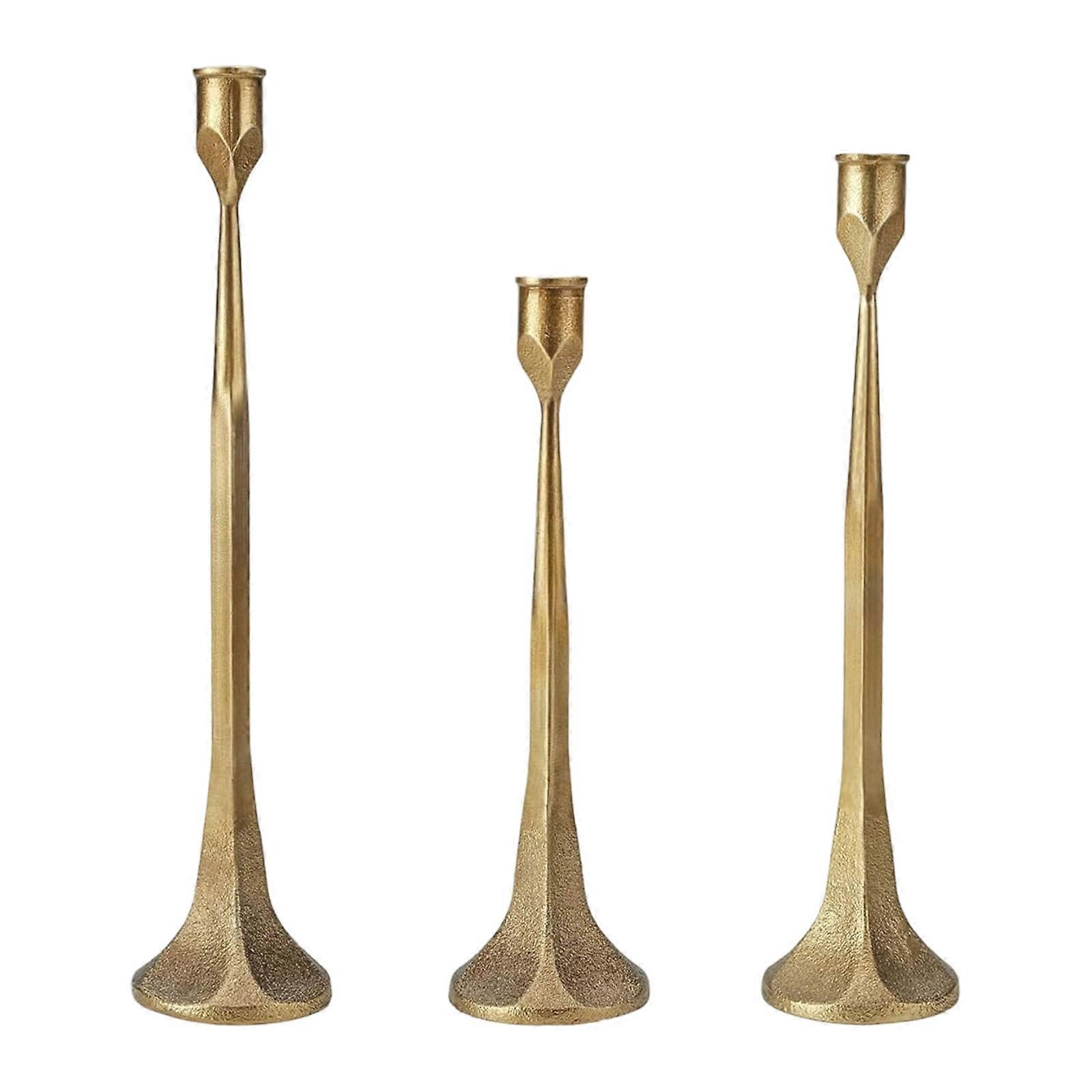 Gold Candlesticks with Elevated Designs Durable Taper Candlestick Holders for Wedding Receptions Decorative Table Scenes  Gold