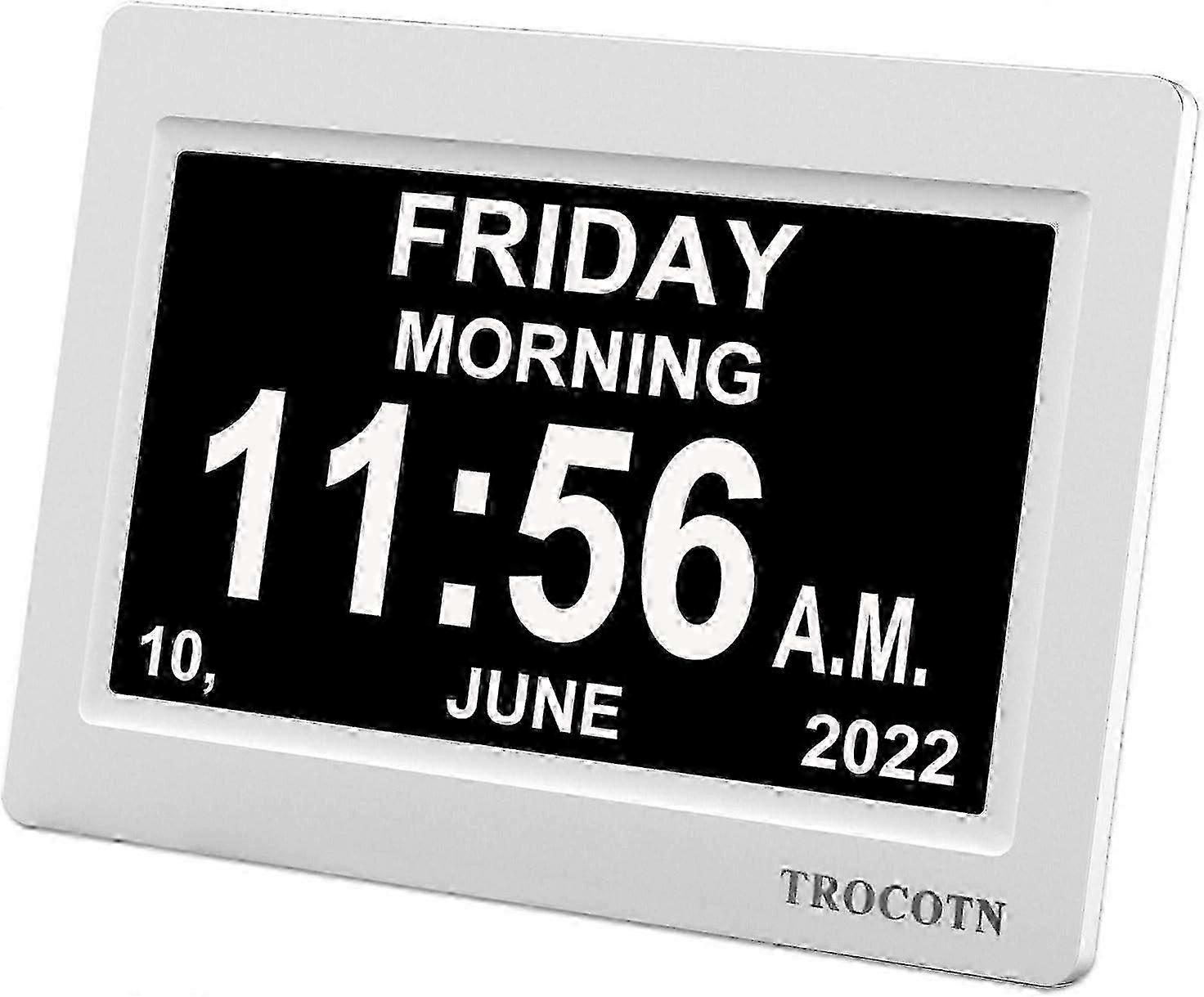 Digital clock with date and week, calendar with day of the week display (7 inches white)