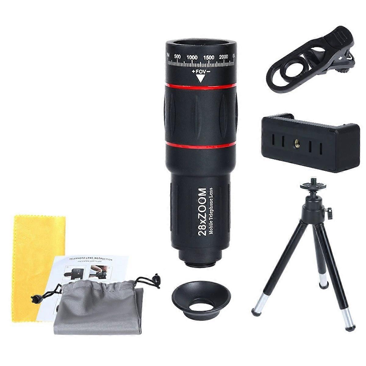 28X Mobile Phone Camera Lens Clip-on Zoom Phone Camera Telephoto Lens Universal Optical Telescope Le