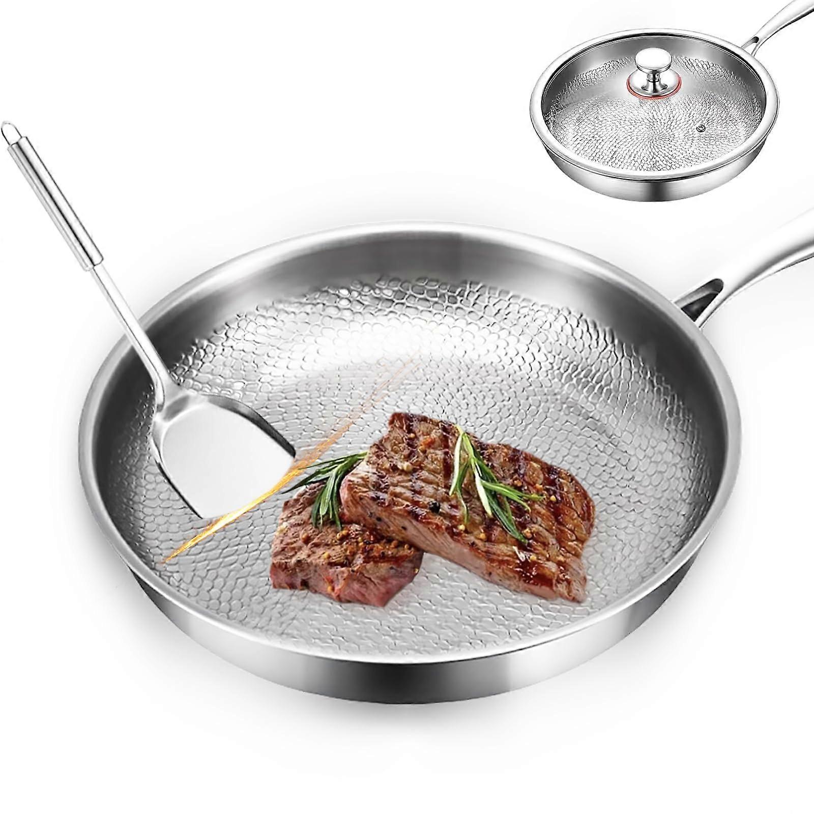 Frying Pan 12 Inch NonStick Hammered Cookware with Lid for Healthy Cooking