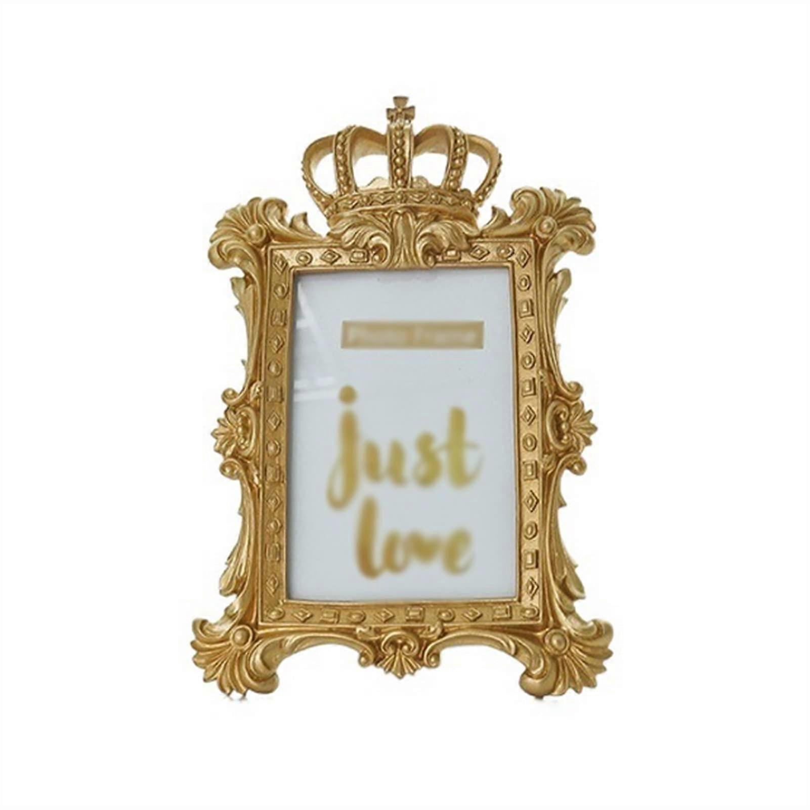 Vintage Gold Photo Frame Set with Carved Metal Design for Wedding, Home Décor, Desktop Display (C16x26cm)