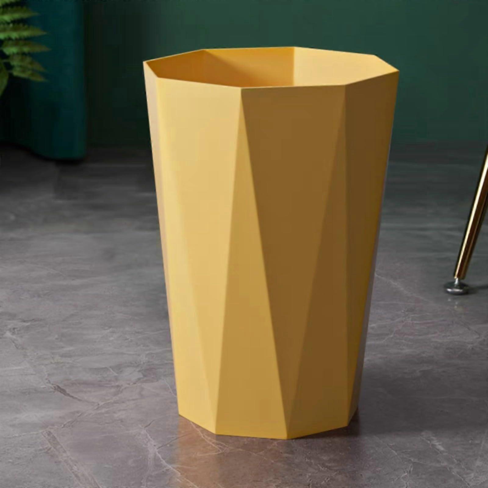 Small Polygon Plastic Trash Can, Durable Wastebasket for Bathroom Kitchen Office, Yellow