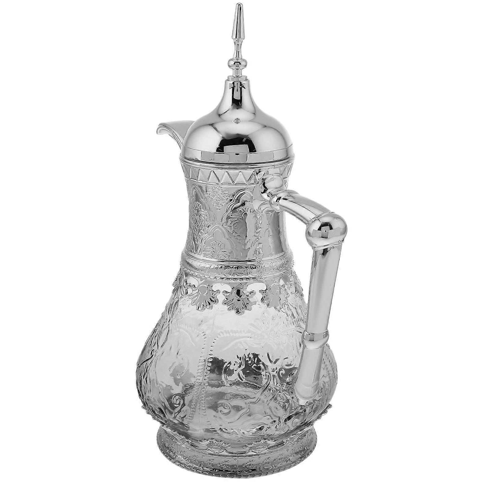 Large Capacity Water Pitcher For Serving Beverages In Silver Glass With Elegant Middle Eastern Style 1Pack