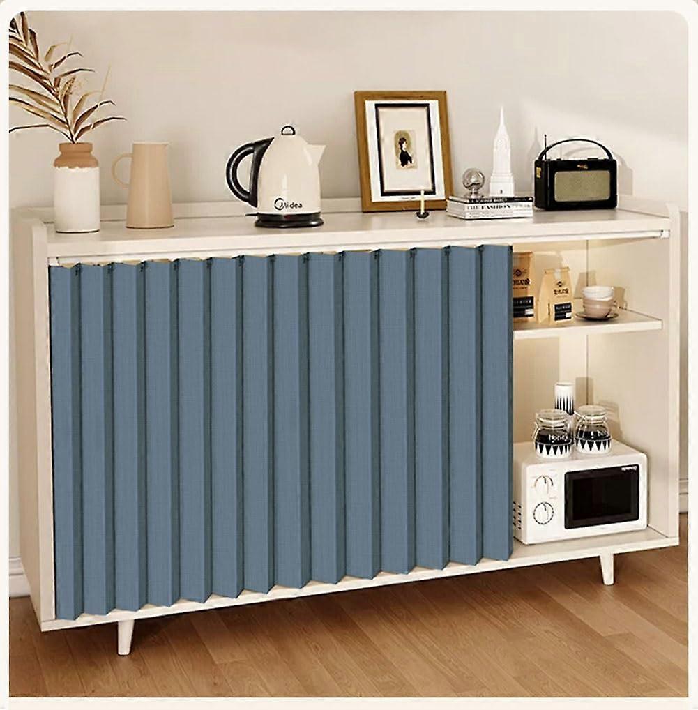 Folding Cabinet Privacy Curtain with Self Adhesive Track for Closet or Under Sink, Grey Blue 40.9x27.6in
