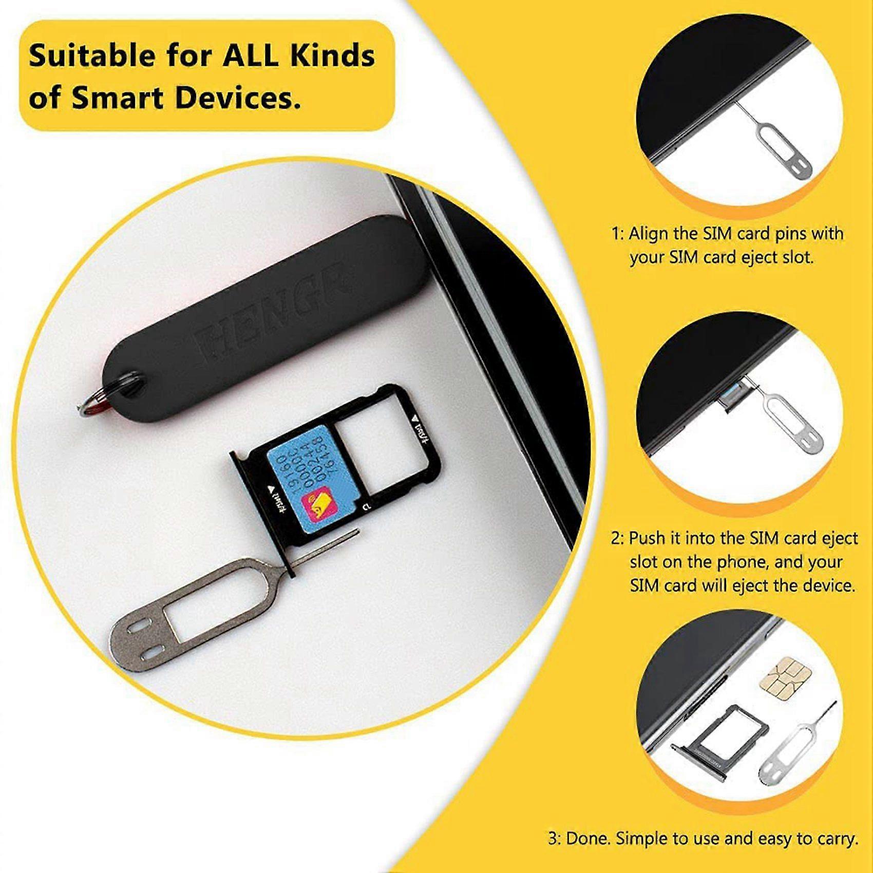 12Pcs SIM Card Removal Tool-Sim Card Tray Pin Eject Removal Tool Needle Opener Ejector,with Removable Key Chain,Black